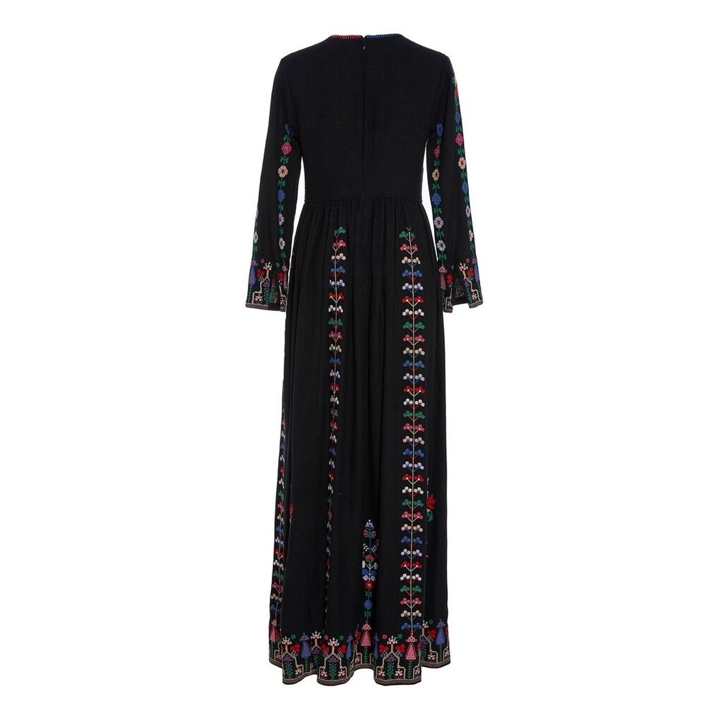 Ulla Johnson Irina Dress Black Folk Embroidered Silk Maxi Size 4 - Picture 2 of 14
